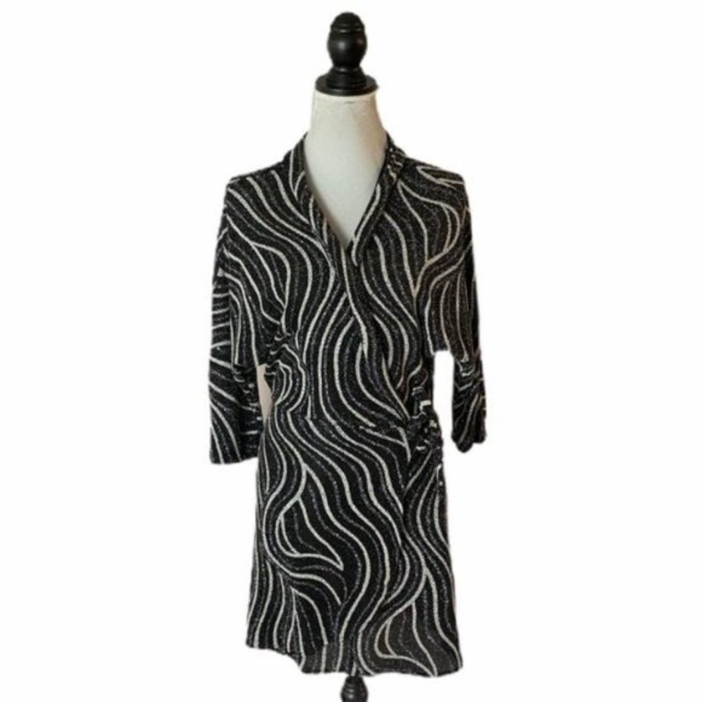 Zara Shimmery Black Wrap Dress Size Small